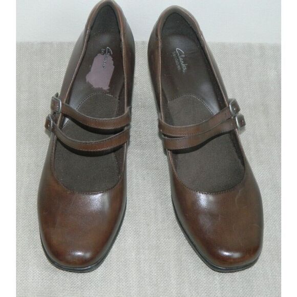 Clarks Pumps WomensSize 11 Brown Leather Comfort Mary Jane  Double Buckle Straps - Picture 1 of 9